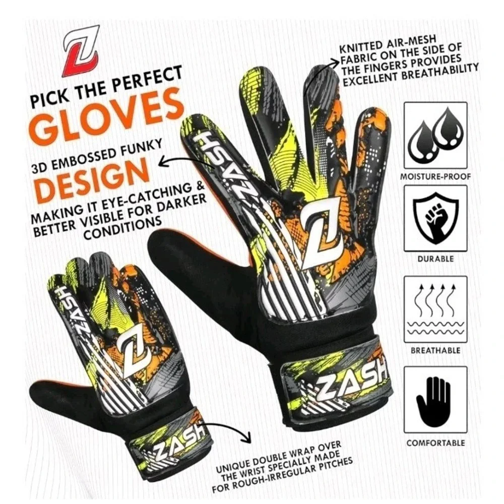Zash Goalie Gloves for Kids‎ Boys Kids, Youth Soccer Football Goalkeeper Sz 2
